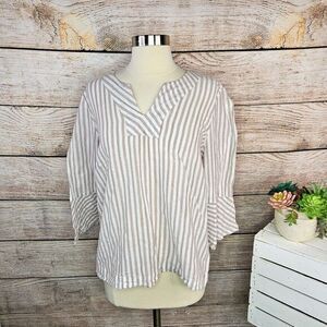 Chico's Striped Bell Sleeve V-Neck Blouse Casual Office Top‎ Size 2 Medium